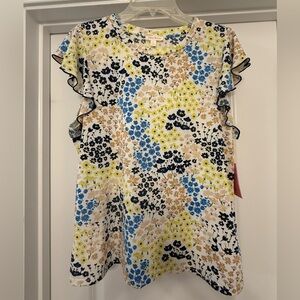 NWT Riley & Rae Floral Ruffle Sleeve Top - Blue, Yellow, Navy & Mauve